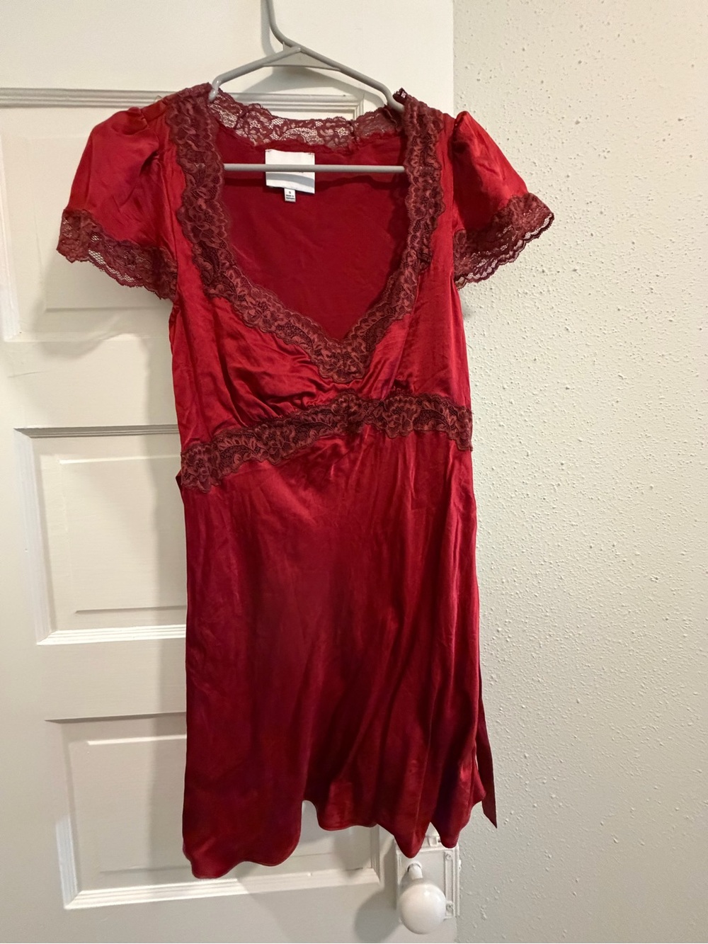 Reformation Red Satin Lace-Trim Chemise
